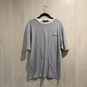 Nautica Men's Black and White Striped Tee, Made in USA, 100% Cotton- L